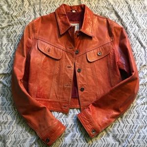 Vtg Rust Orange Leather Jacket